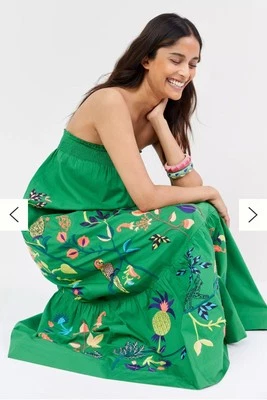 Maxi Vestido Raro Anthropologie Volantes Floral Bordado Diseño Caribe XS Foto 1 de 4