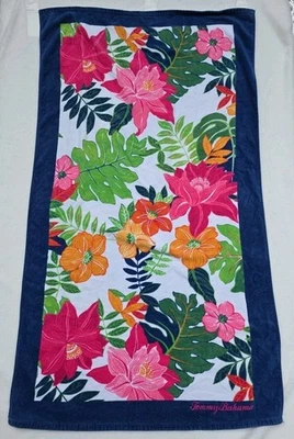 Tommy Bahama Beach Towel 100% Cotton 36” x 66” Floral Blue Pink Orange EUC - Image 1 of 4
