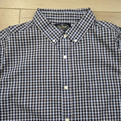 Camisa Nat Nast Para Hombres XL Azul Blanco Guinga Cuadros Botón Elastizada Clásica Informal Foto 1 de 4