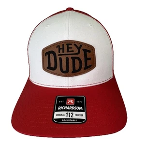 HEY DUDE Trucker Hat/Cap Mesh Back Snapback One Size Etched Leather Patch NWT - Picture 1 of 10