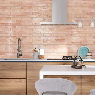 TILE SAMPLES: Allegra Brick Pink Tusk Gloss Moroccan Wall Tiles - Image 1 of 4