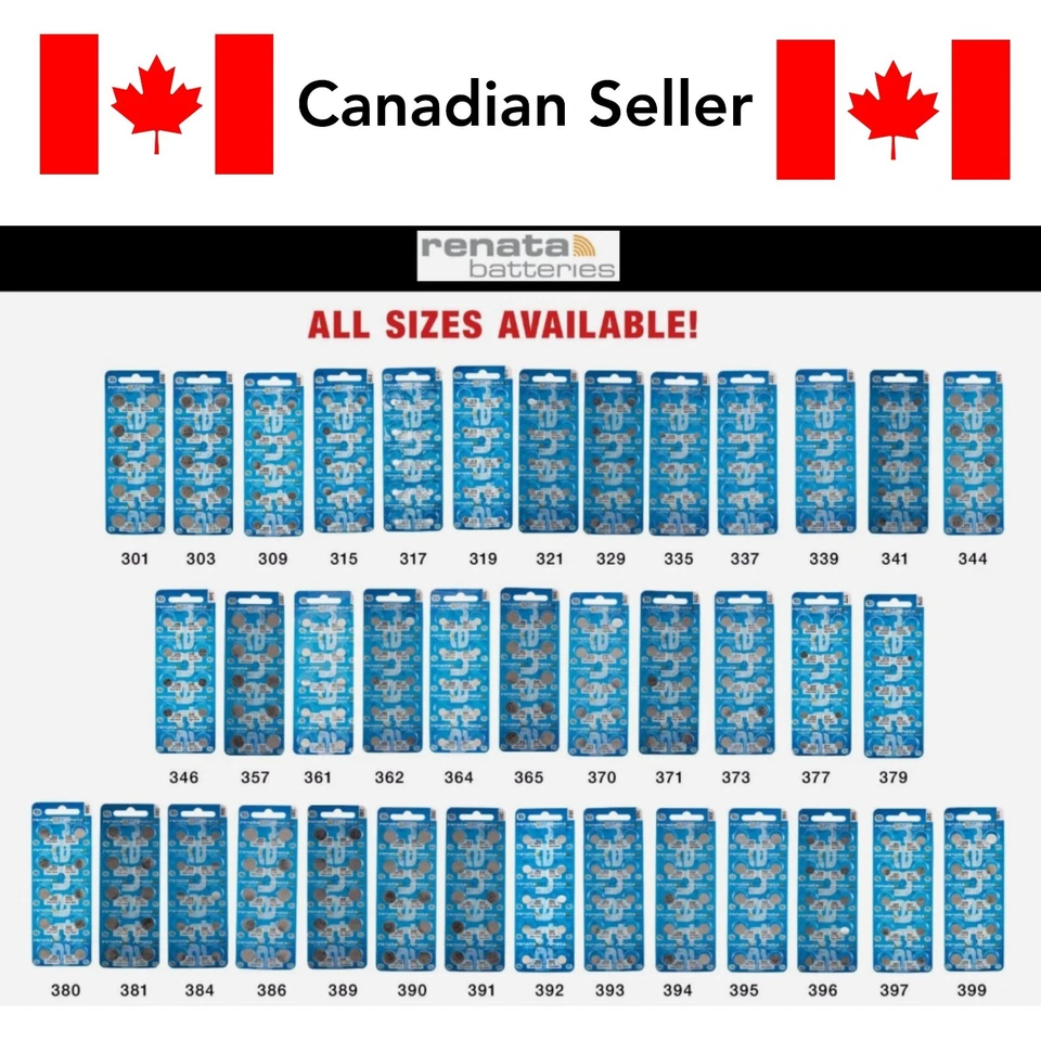 Renata Watch Batteries 10 Packs - 364, 377, 387S, 371, 321, 395, 394 + All Sizes Foto 1 de 1