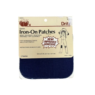 Dritz Denim Iron-On Patches Vintage 5x5 New Improved Adhesive Mend Decorate - Image 1 of 3