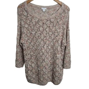 J.Jill Women’s Size M Textured Pebble Diamond Pointelle Knit Pullover Sweater - Picture 1 of 8
