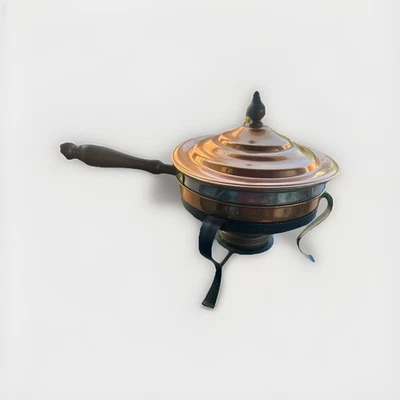 Copper Brass Chafing Dish Fondue Set Double Boiler W/ Stand  - Image 1 of 4