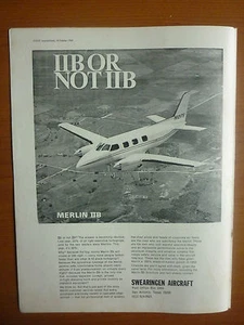 10/1968 PUB SWEARINGEN AIRCRAFT SAN ANTONIO TEXAS AVION MERLIN IIB ORIGINAL AD - Picture 1 of 1