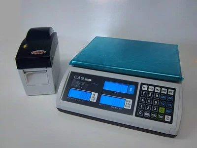 CAS S2000JR 60lb LCD Price Computing Deli Meat Scale w/Godex DT2 Label Printer - Image 1 of 2