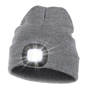  Unisex Hat with Light, USB Rechargeable Hands Free Headlamp LED Beanie, Gray - Picture 1 of 7