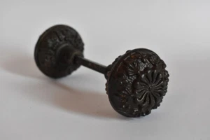 Pair Cast Iron Peterborough Victorian Door Knobs Radial Design Floral Pinwheel - Picture 1 of 6