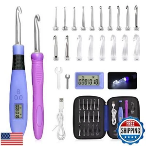 AIYUNDI Light Up Crochet Hook Set with Digital Stitch Counter, 18 Interchange - Picture 1 of 5
