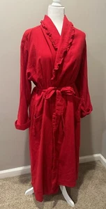 Lands End Big Kids Girls Size L 14-16 Red Combed Fleece Bathrobe Robe LG EUC - Picture 1 of 14