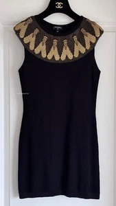 CHANEL 19A EGYPT BLACK GOLD SILK KNIT MINI DRESS 34 XS - Picture 1 of 15
