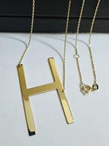 18K 18Ct 750 Real Fine Saudi Gold 16.5”/ 17.5” long Letter M Necklace 1mm 4.2g - Picture 1 of 24