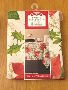 Rectangle Poinsettia Tablecloth Christmas 100% Polyester 60" x 84" Granny Core - Picture 1 of 4