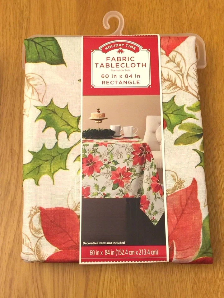 Rectangle Poinsettia Tablecloth Christmas 100% Polyester 60" x 84" Granny Core - Image 1 of 4