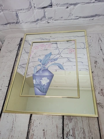 Vintage MCM 20 x 16In. Printed Floral/Vase MARCEL Mirror Boho Retro Cover