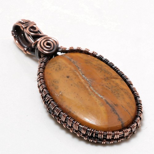 VETEMENTS Quadro Diaspro Gemma Ciondolo Fatto a Mano Filo Etnico Avvolgente Rame Gioielli 2 6" L5