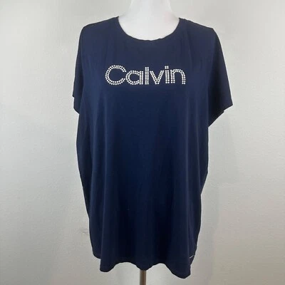Camiseta para mujer Calvin Klein talla XL manga corta, azul marino, mezcla de algodón Foto 1 de 4