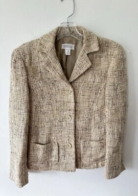 Barneys New York Blazer женский размер 40 желтовато-коричневый твид 3 пуговицы с подкладкой сделано в Италии карьера - Изображение 1 из 4