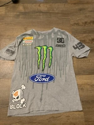 Ken Block #43 Monster Ford Racing t-shirt Men MED DC Shoes Rally Team Gray Rare - Image 1 of 4