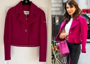 NWT CHANEL $4250 18B RASPBERRY PINK ECRU CC BUTTON JACKET 40 - Picture 1 of 12