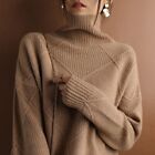 Women's Twisted Knit Crewneck Turtleneck Loose Pullovers Sweater Knitwear Size