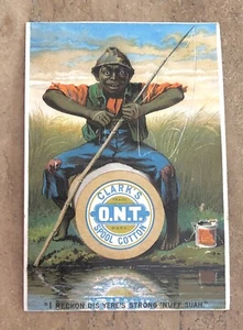 Victorian Trade Card: CLARK’S ONT Spool Cotton; Man Fishing Geo A. Clark Agent - Picture 1 of 2