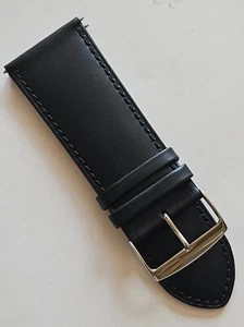 32 mm - Correa de reloj de cuero negro - (hebilla plateada / pasadores incluidos) - Imagen 1 de 4