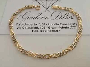 SOLID 18K YELLOW WHITE GOLD 8.5" BRACELET BIG TIGER EYE INFINITY ALTERNATE 4/5mm - Picture 1 of 9