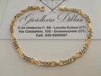 SOLID 18K YELLOW WHITE GOLD 8.5" BRACELET BIG TIGER EYE INFINITY ALTERNATE 4/5mm - Image 1 of 4