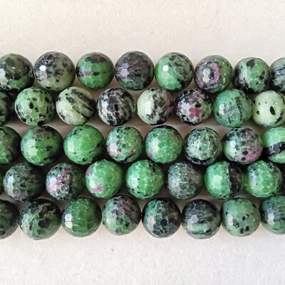 Natural Ruby In Zoisite Round Faceted Beads 14mm - 15.5 Inch Strand  - Image 1 of 4
