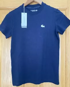 Women’s Lacoste Sport T-shirt Size 34 Marine Blue Ultra Dry Logo Short Sleeve - Picture 1 of 7