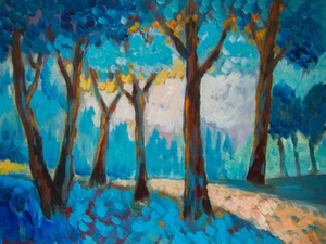"Pintura de paisaje de arte original grande sobre lienzo estirado 20"" x 16" - Imagen 1 de 5
