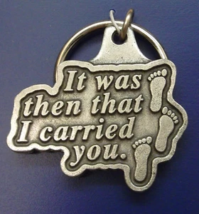 Footprints in the Sand Keychain With Saying SIGNED by FC Pewter Made in USA NEW - Picture 1 of 3