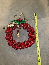 Red Christmas Holiday Mini Jingle Bell Ornament MistleToe Ribbon Door Wreath