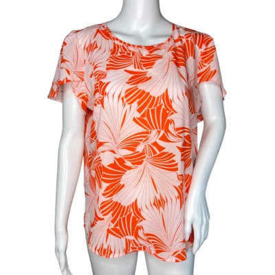 Camisa J.Crew Mujer 10 Naranja Floral Flor Tropical Oficina Informal Versátil Foto 1 de 4