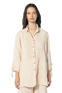 ELISA CAVALETTI Bluse Tunika Leinen Spitze beige Gr. 3XL Sommer - Bild 1 von 7