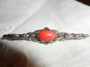 ANTIKE 925 Sterling SILBERBROSCHE KORALLENCABOCHON REICHLICH VERZIERT - Bild 1 von 7