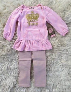 New Juicy Couture Infant Baby Girl Velour Pink Gold Tunic Dress Leggings 18-24M - Picture 1 of 7