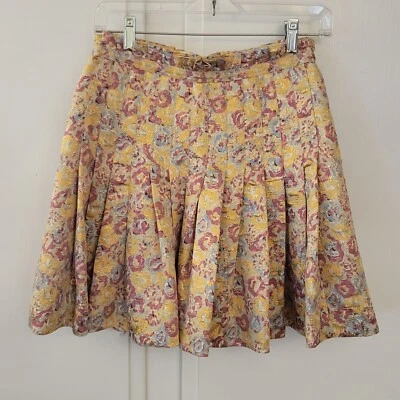 Falda Escolar Zac Posen Brocado Talla 7 (26"W) Floral Dorada Plisada Nueva Sin Etiquetas Foto 1 de 4