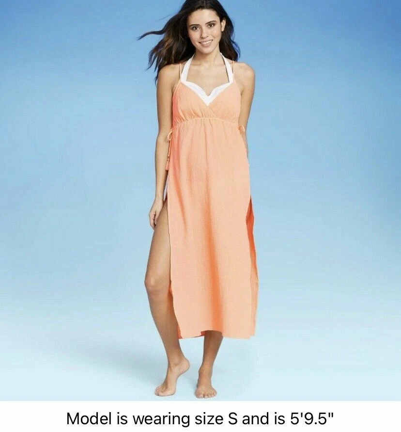 Xhilaration V-Neck Midi Swimsuit Cover Up Dress Peach cover-up Medium 1222
