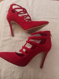 BCBGeneration Red Suede Leather Strappy Stiletto Pumps Size 7M - Picture 1 of 6