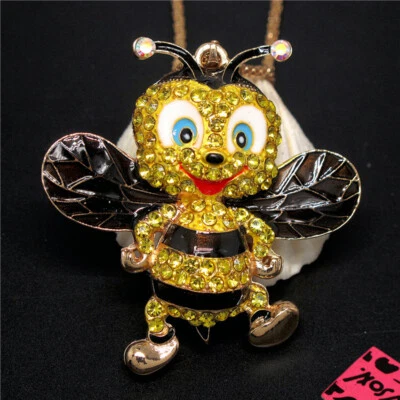 Nuevo Collar Suéter Colgante Cristal Amarillo Lindo Dibujos Animados Abeja Moda Mujeres Foto 1 de 4
