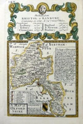 OXFORDSHIRE OXFORD BANBURY WOODSTOCK BY EMANUEL BOWEN c1720 GENUINE ANTIQUE MAP - Изображение 1 из 2