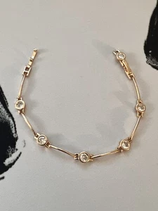 New 14k Rose Gold Plated Natural Zircon Round Pave Bracelet Size 8”7” Extension - Picture 1 of 3