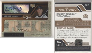 2008 Topps Triple Threads Relic Sepia /75 Joe Koshansky #167 Rookie Auto RC
