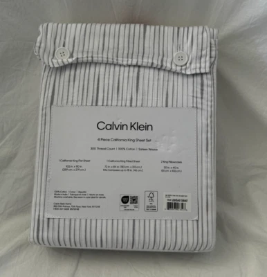 4 шт. Calvin Klein 300 TC белые и серые чернильные капли Cal. Набор простыней King новый нераспакованный - Изображение 1 из 4