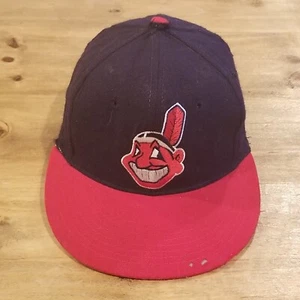 Vintage Cleveland Indians Hat New Era Size 6 7/8 Diamond Distressed Wahoo Wool - Picture 1 of 13