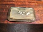 Beautiful antique green/ brown horn snuff box with silver inlaid leaf and flower