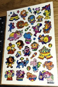 Vintage Stickers Glittery  Circus  People Animals Big 1 Sheet - Picture 1 of 4